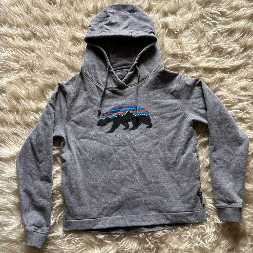 Patagonia women’s Gray Hooded Sweater with Bear Graphic